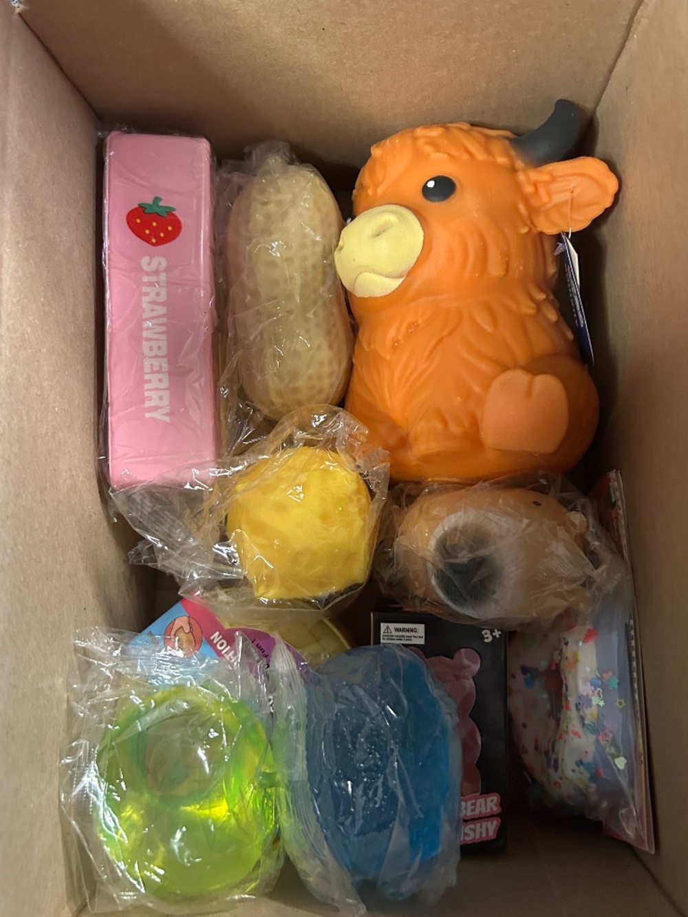 11-Piece Squishy Fidget Toy Bundle – Highland Cow, Food & Sensory Toys